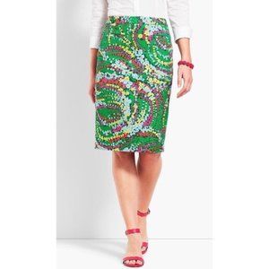 Talbots Green & Yellow Floral Print Pencil Career Skirt Size 8